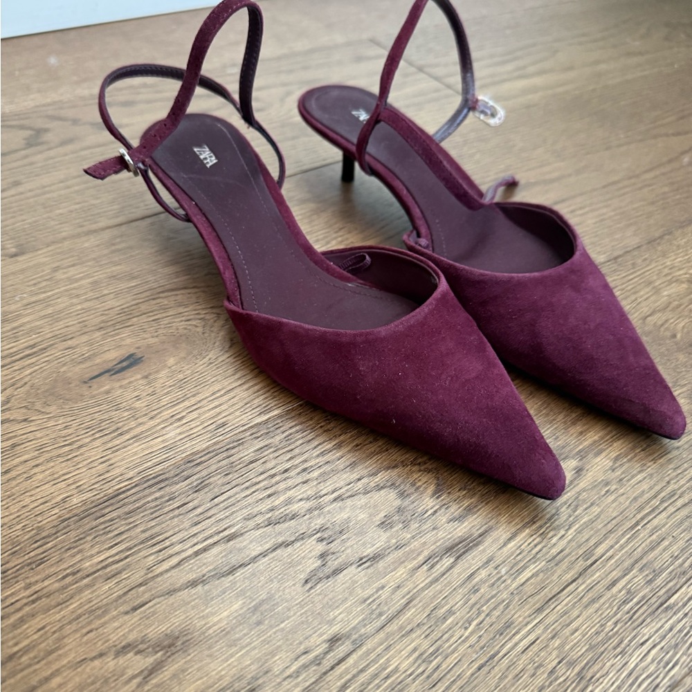 Zara Burgundy Suede Slingback Heels